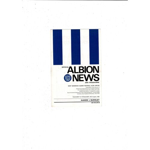 1968/69 West Bromwich Albion v Burnley Football Programme