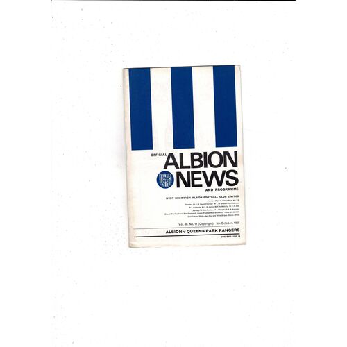 1968/69 West Bromwich Albion v Queens Park Rangers Football Programme + League Review