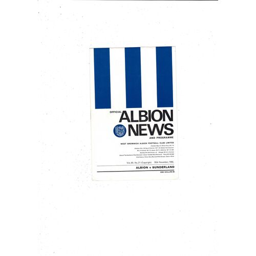 1968/69 West Bromwich Albion v Sunderland Football Programme