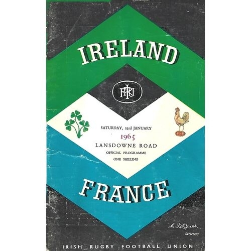 Ireland v France 1965 rugby programme