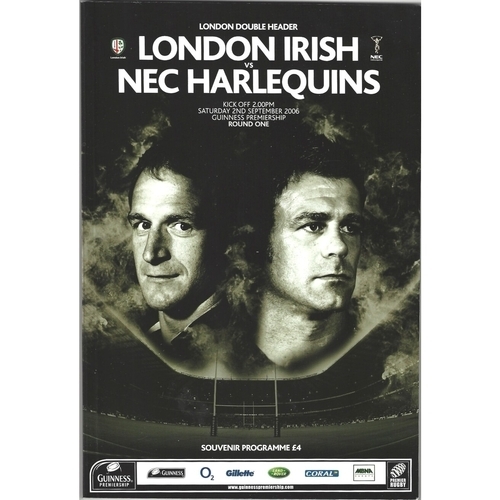 London Irish v NEC Harlequins programme - Bob's Sporting Memorabilia