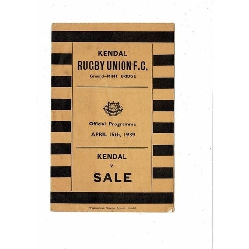 1938/39 Kendal v Sale Rugby Union Programme