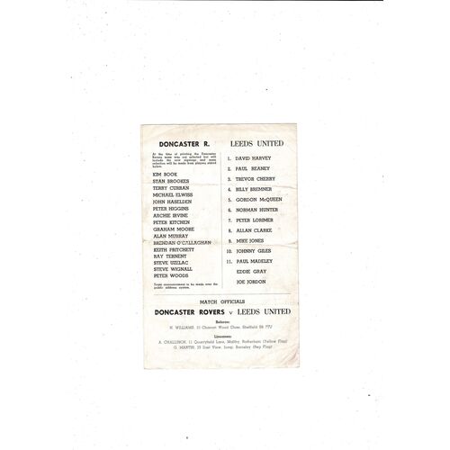 Doncaster Rovers v Leeds United Friendly Football Programme 1973/74