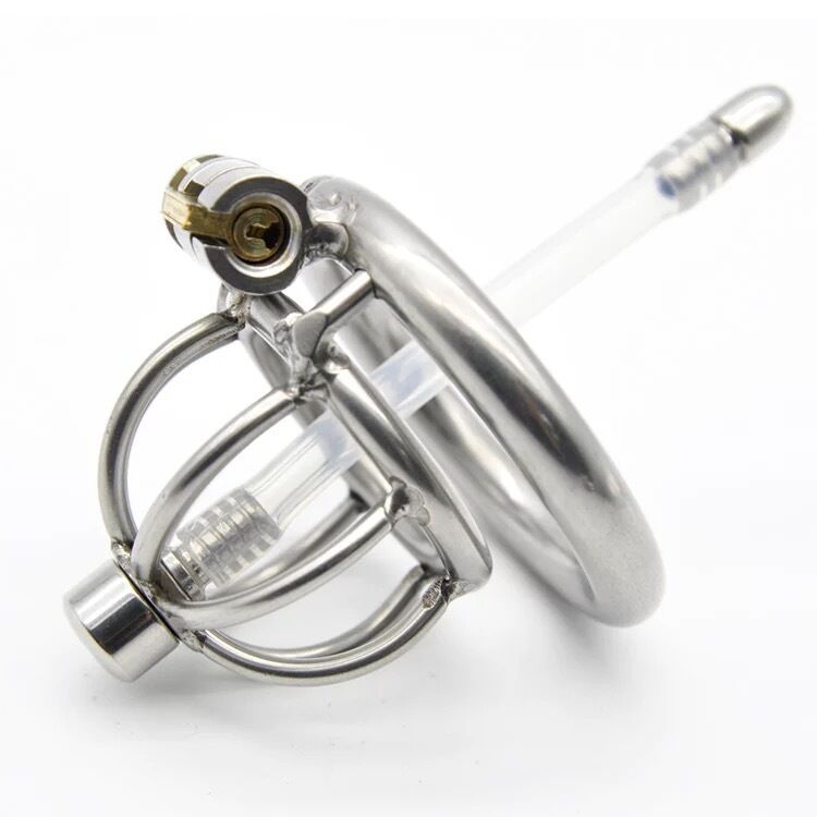 Nessus Play shortened cock cage with catheter tube small design spiked anti off ring