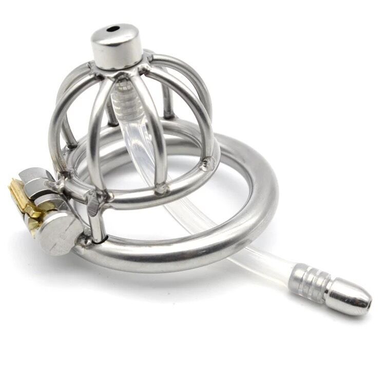 Nessus Play shortened cock cage with catheter tube small design spiked anti off ring