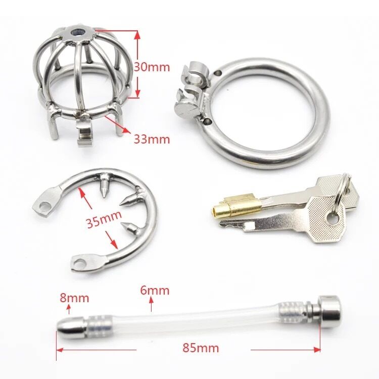 Nessus Play shortened cock cage with catheter tube small design spiked anti off ring