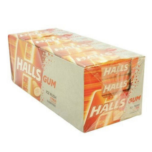 Halls Ice Rush Citrus Flavour Chewing Sugar-free Gum 3 x18g or Case of 16