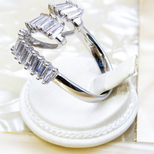 French 1950s Vintage Baguette Cut 925 Sterling Silver Ring