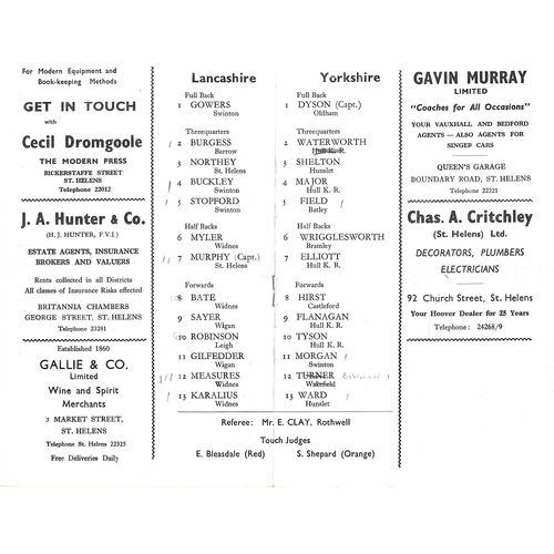 1963 Lancashire v Yorkshire (11/09/1963) Northern Rugby League County Championship Programme