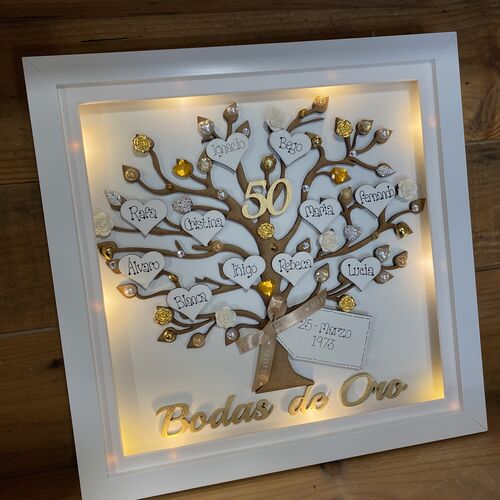 Personalised Anniversary Gift – Custom Family Tree Frame with Names, Pearls & Optional Lights