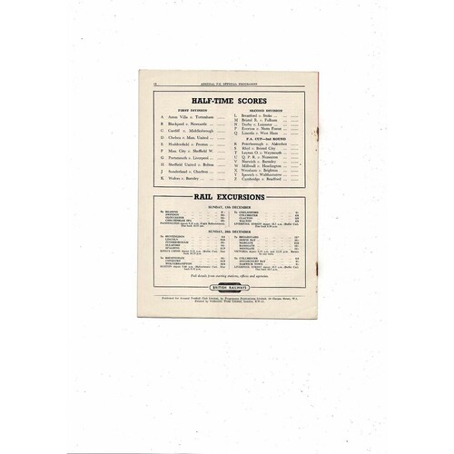 1953/54 Arsenal v West Bromwich Albion Football Programme