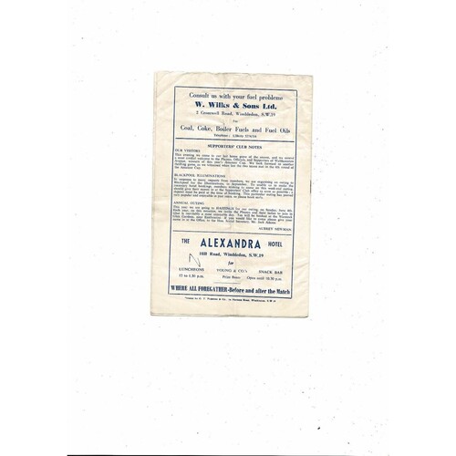 1960/61 Wimbledon v Walthamstow Avenue Football Programme. Postponed
