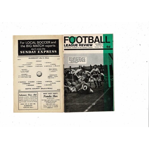 1966/67 Aldershot v Notts County Football Programme + League Review