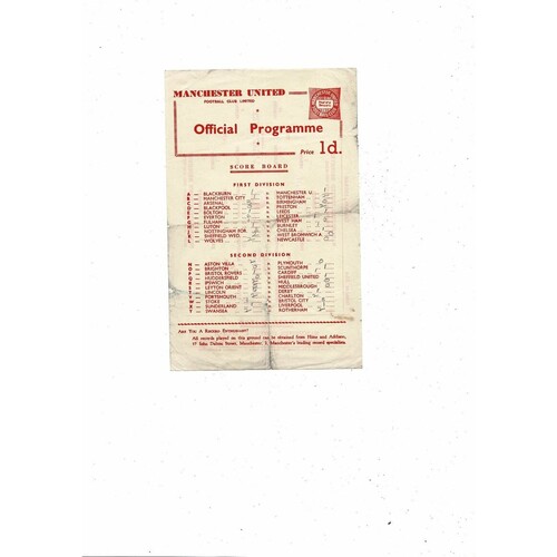 Manchester United v Huddersfield Town Central League Football Programme 1959/60