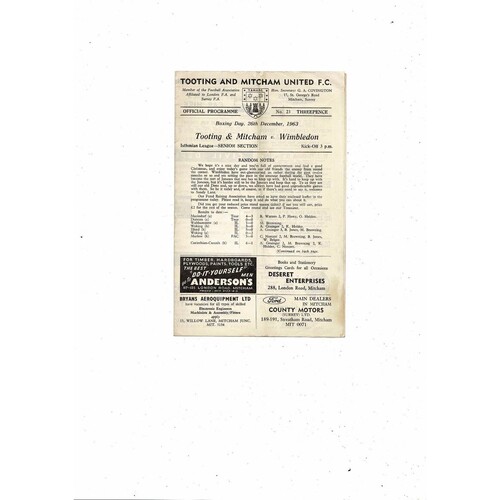 Tooting & Mitcham United Home Football Programmes