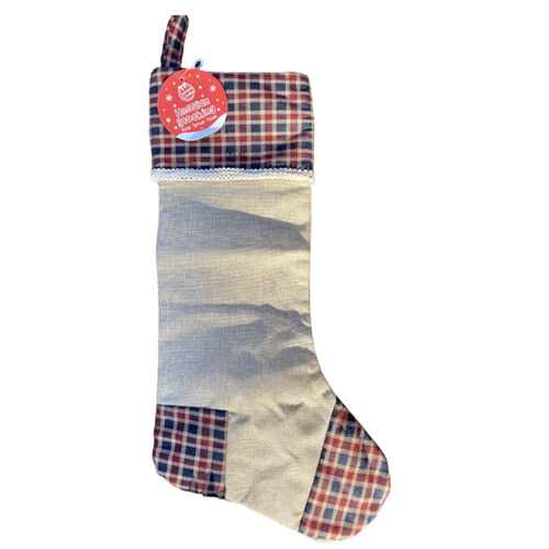 Hessian Burlap Christmas Stocking With Tartan Finish