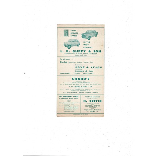 1960/61 Yeovil Town v Cheltenham Town Southern League Football Programme