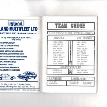 Moor Green v VS Rugby FA Cup Football Programme 1992/93