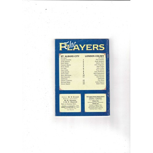 St. Albans City v London Colney FA Cup Football Programme 1996/97