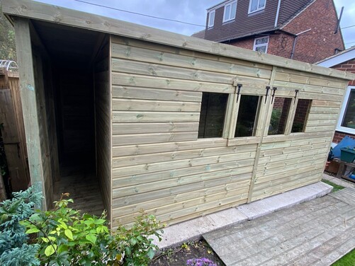 #P001 16x10 Pent Shed with Log Store