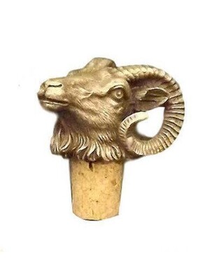 Single Antiqued Ram Head Bottle Stopper