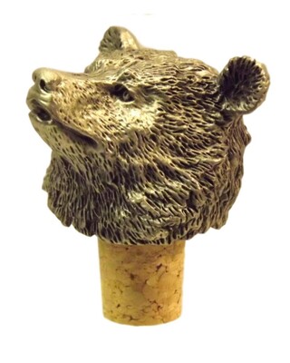 Single Antiqued Bear Head Bottle Stopper