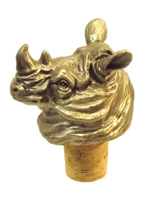 Single Antiqued Rhinoceros Head Bottle Stopper