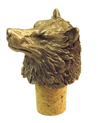 Single Antiqued Wolf Head Bottle Stopper