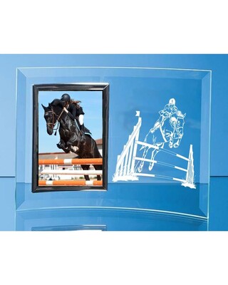 Engraved Curved Glass Picture Frame with Show Jumping image