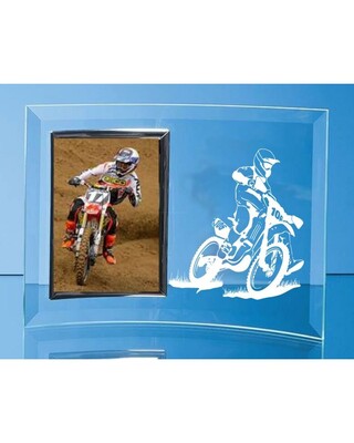 Engraved Curved Glass Picture Frame with Motocross Image