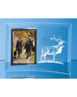 Engraved Curved Glass Picture Frame with Red Deer