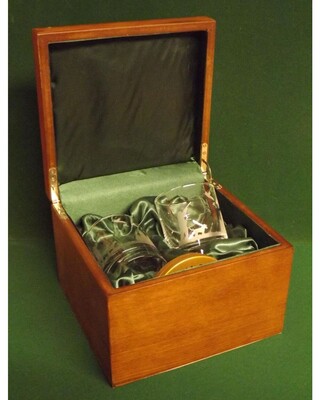 Pair of Engraved Glass & Coaster set