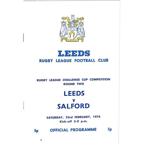 1973/74 Leeds v Salford (23/02/1974) Rugby League Programme