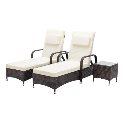 Sun Loungers Set Adjustable Rattan Garden Lounger Bed Recliner Outdoor (Venice Brown)