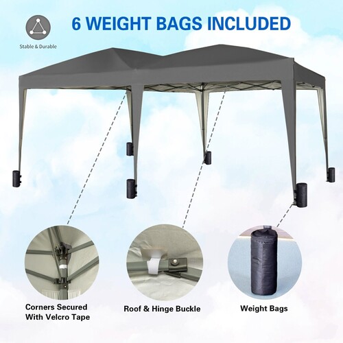 Pop-up Gazebo Evnt Shelter 3m x 6m Wind Bars & 6 Weight Bags Water Proof Canopy ( Grey )