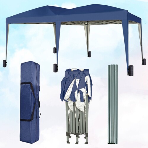 Pop-up Gazebo Event Shelter 3m x 6m Wind Bars & 6 Weight Bags Water Proof Canopy ( Blue)