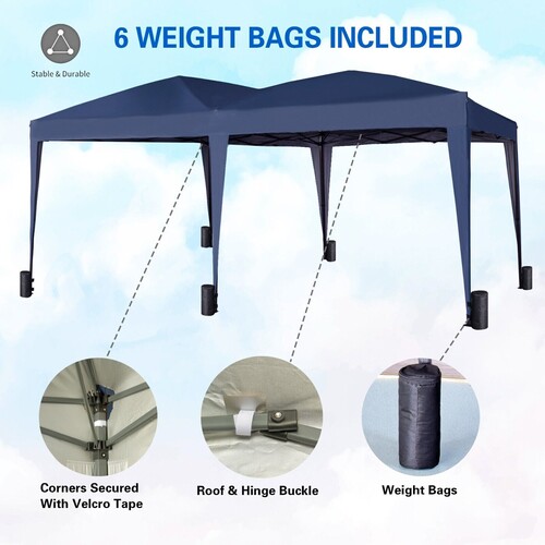Pop-up Gazebo Event Shelter 3m x 6m Wind Bars & 6 Weight Bags Water Proof Canopy ( Blue)