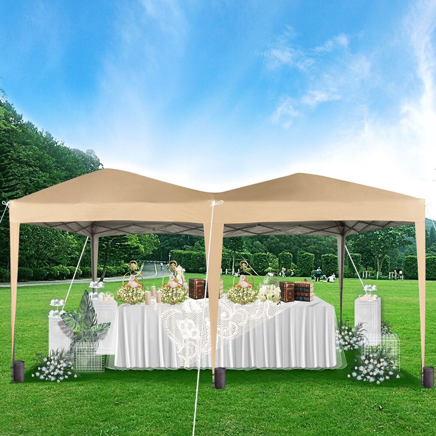 Pop up Gazebo Event Shelter 3m x 6m Wind Bars 6 Weight Bags Water Proof Canopy Beige MCC Trading Ltd MCC Direct MCC Outlet