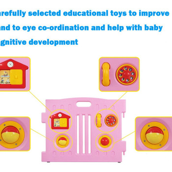 8 Sided Plastic Baby Playpen with Playmats (Pink)