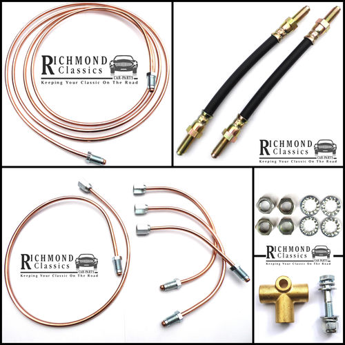 Classic Mini Subframe Copper Brake Pipe Kit, T-Piece, Flexible Hoses and Fittings