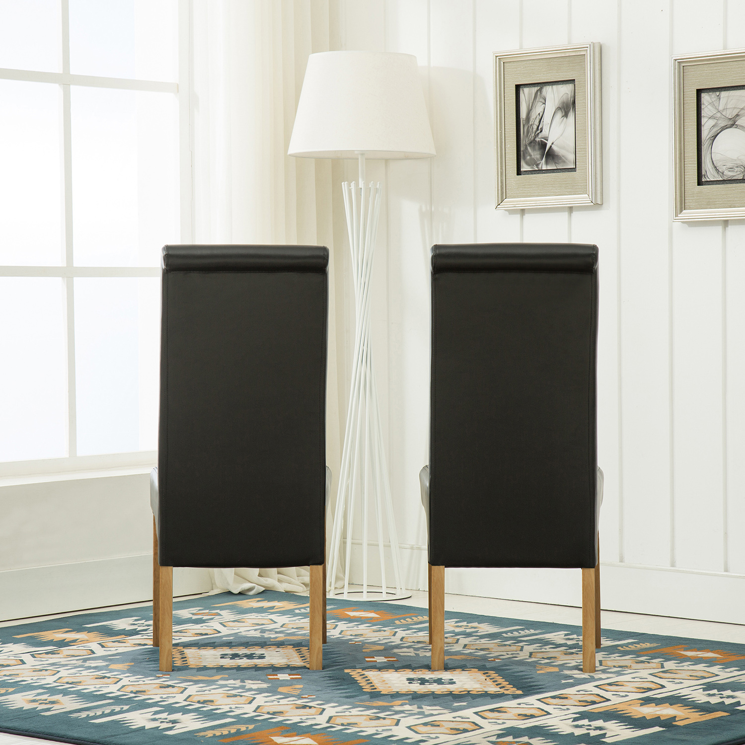 Lucy Faux Leather Dining Chairs Roll Top Scroll High Back (BLACK) MCC