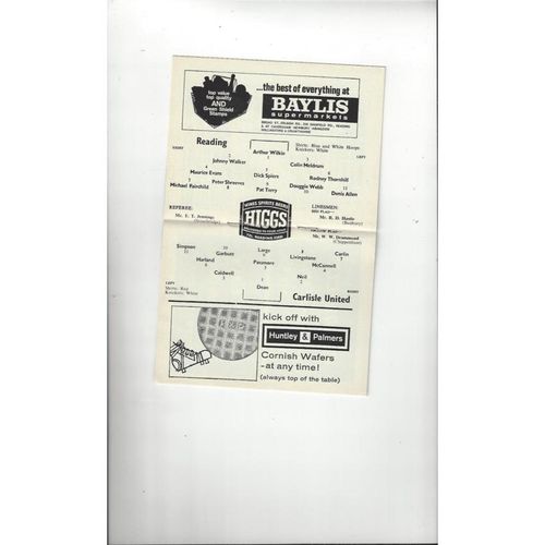 1964/65 Reading v Carlisle United Football Programme