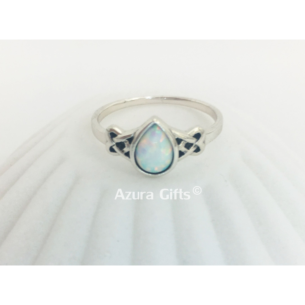 White Opal Silver Teardrop Ring