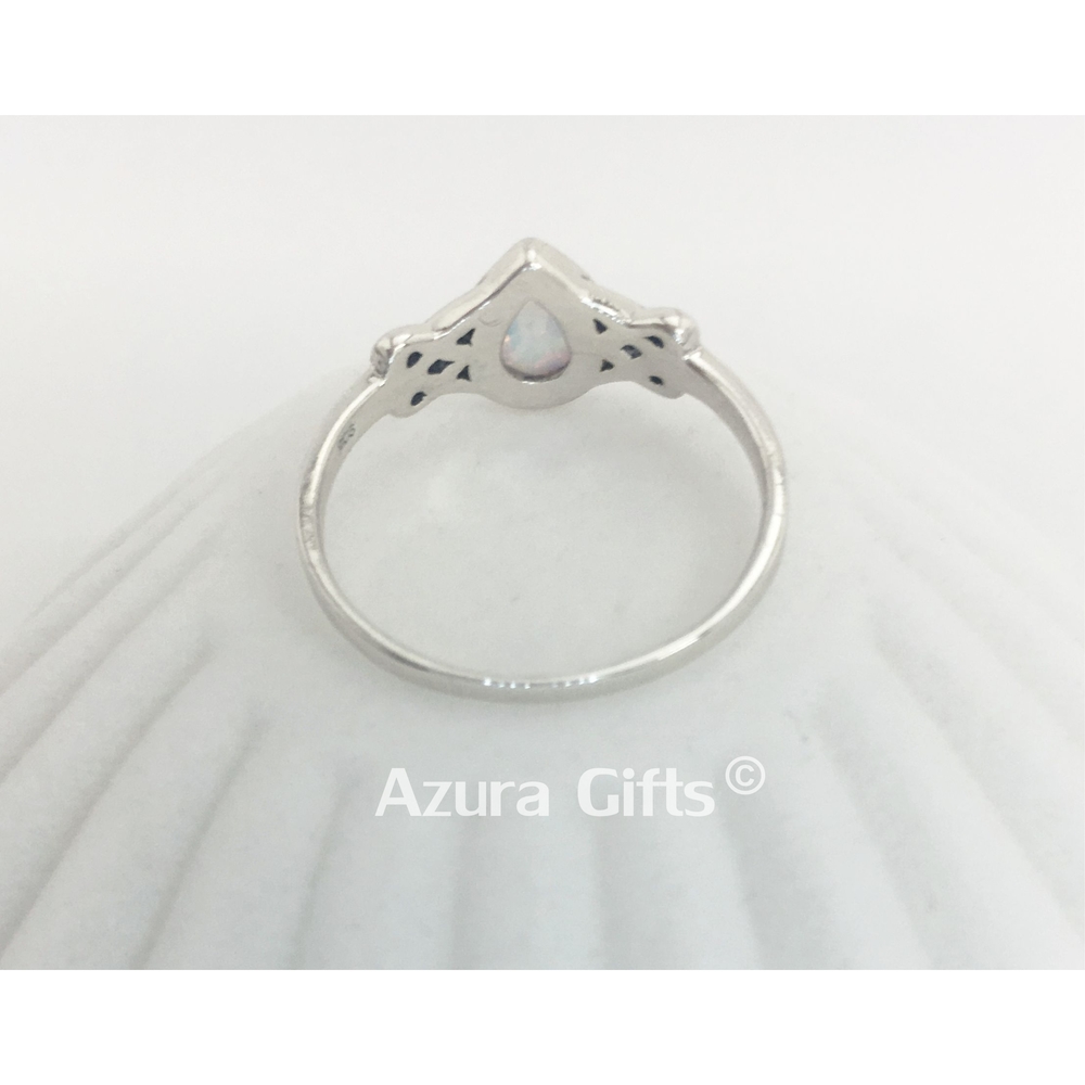 White Opal Silver Teardrop Ring
