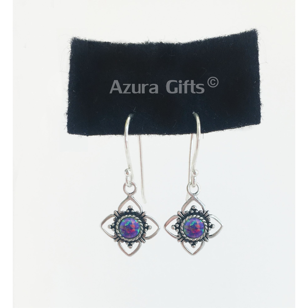 Rainbow Opal Silver Flower Earrings & Necklace Set