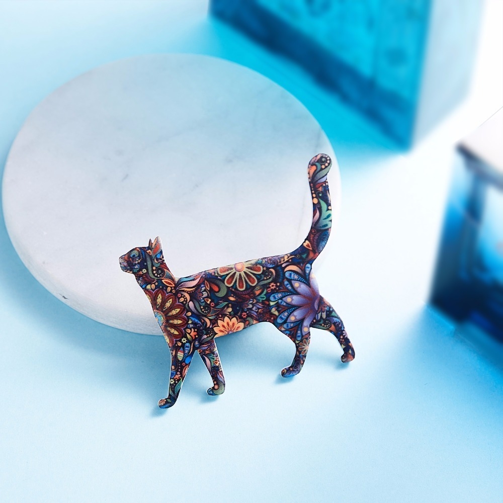Standing Floral Cat Brooch