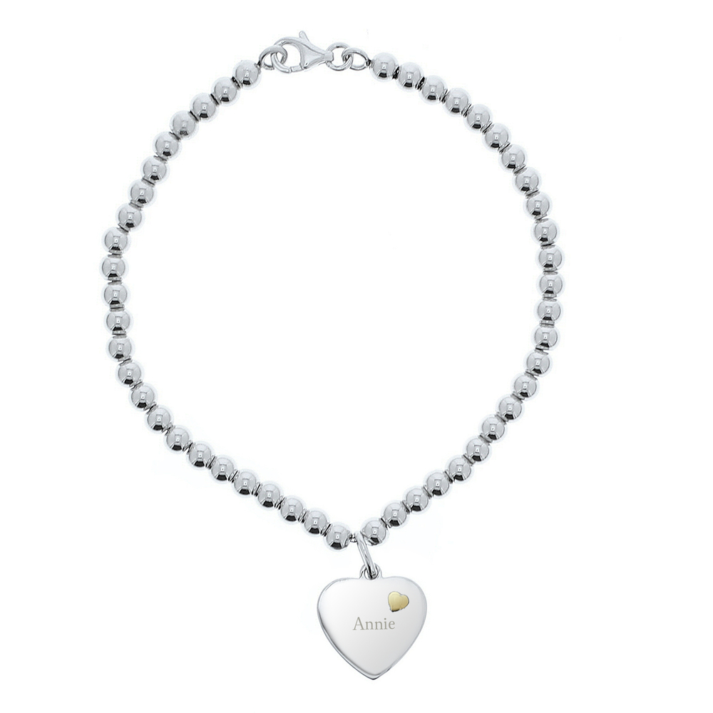 Personalised Sterling Silver & 9ct Gold Heart Bracelet