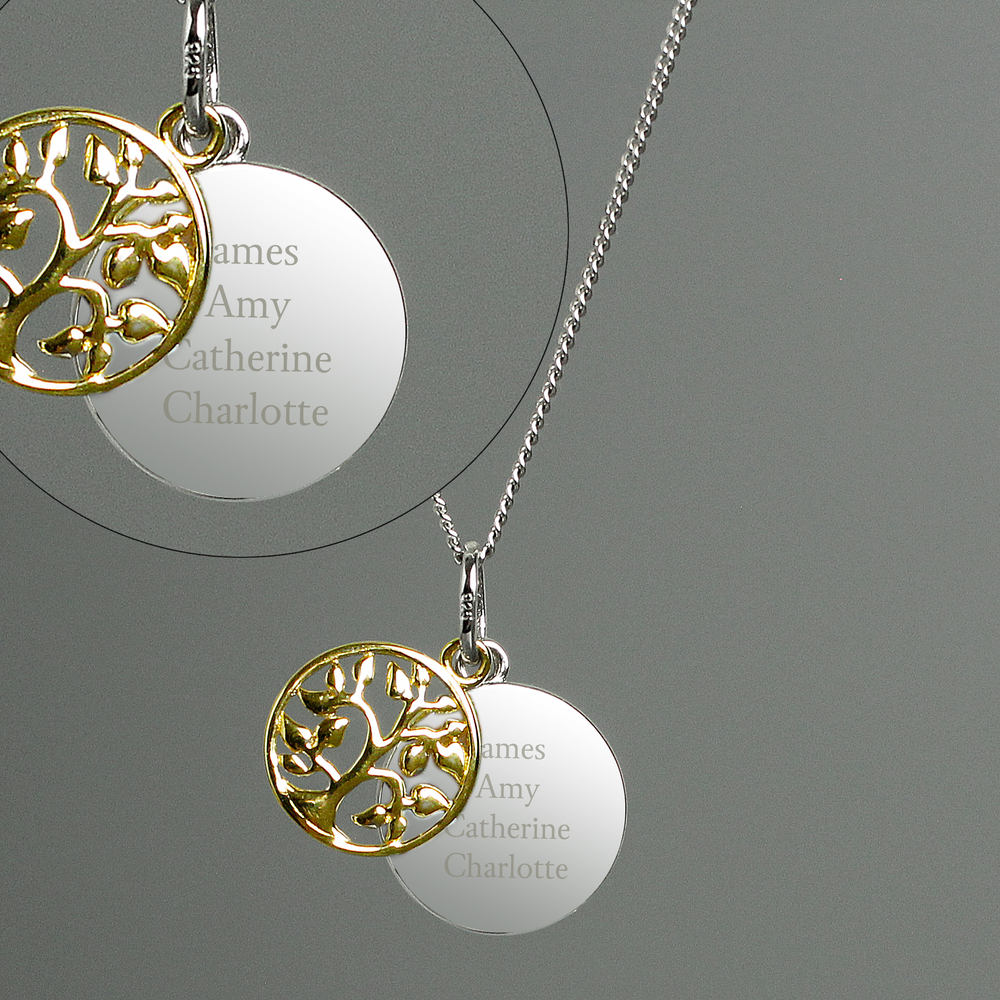 Personalised Sterling Silver & 9ct Gold Family Tree Necklace