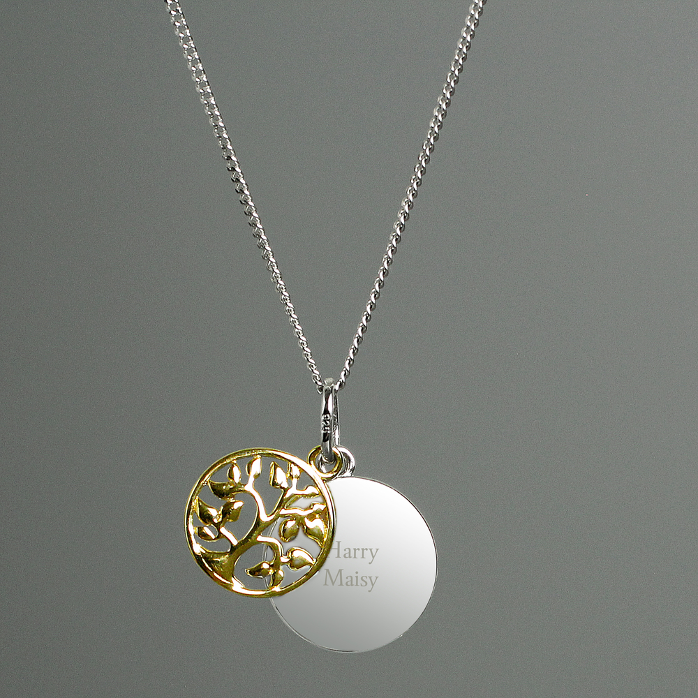Personalised Sterling Silver & 9ct Gold Family Tree Necklace