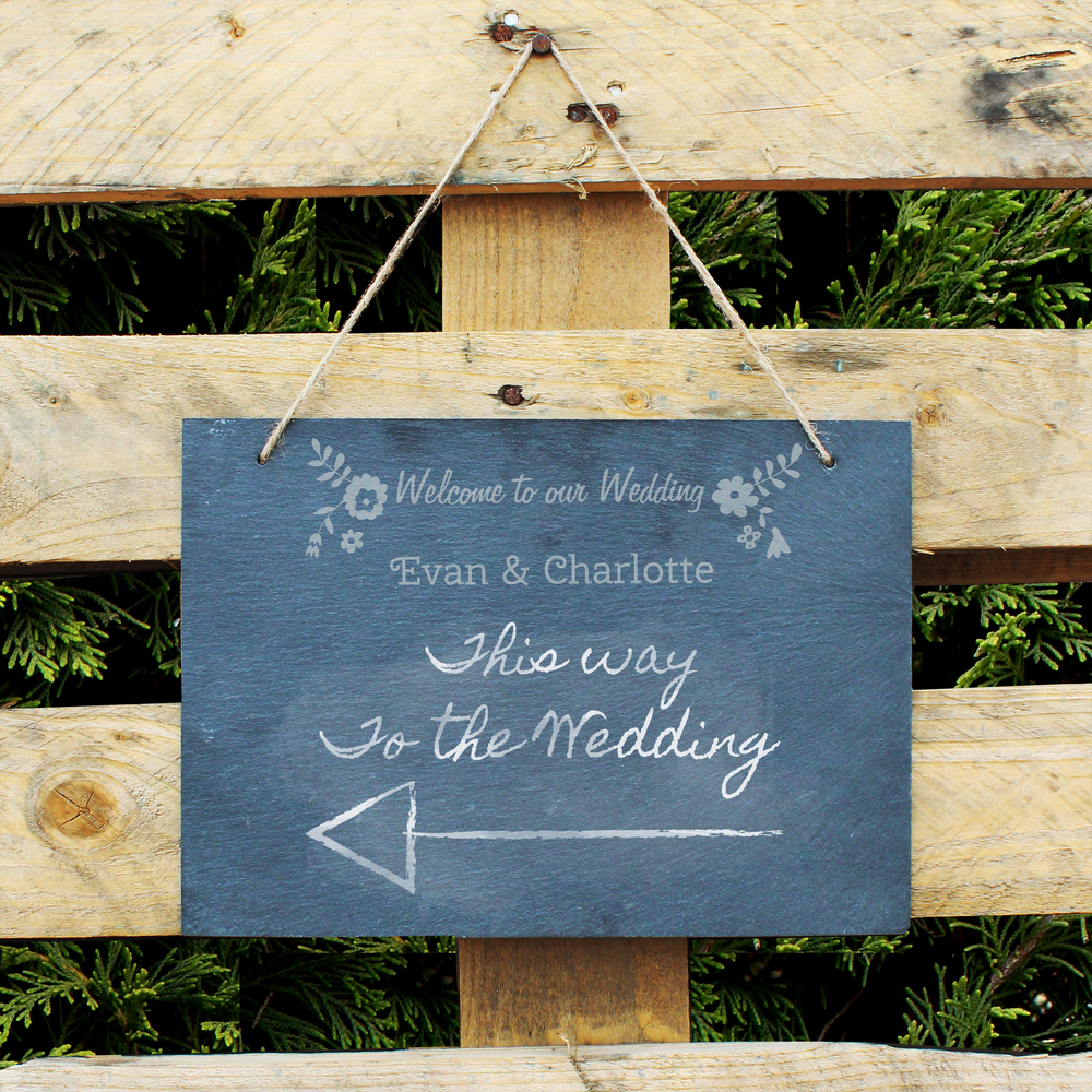 Personalised Wedding Flowers Hanging Large Slate Sign
